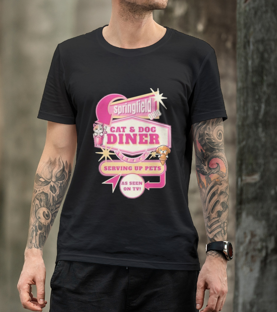 Springfield Cat And Dog Diner Serving Up Pets As Seen On TV Retro Neon Sign T-Shirt