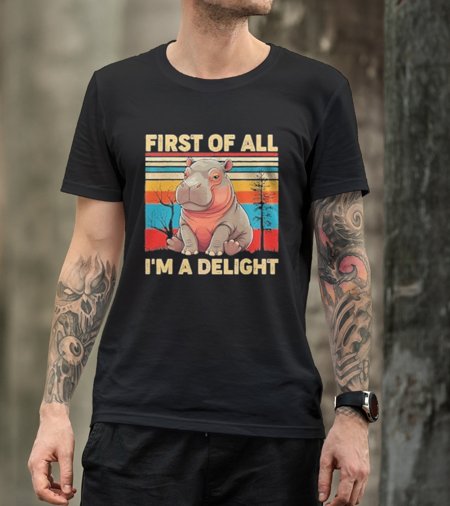 First Of All I'm A Delight Vintage Hippo Retro Stripes T-Shirt