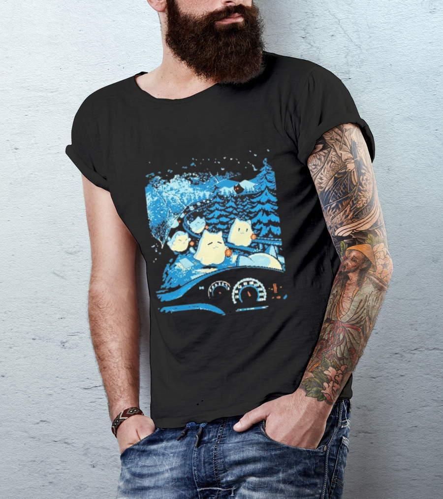 Haunted Road Pixel Art Ghost Cats Forest Adventure T-Shirt