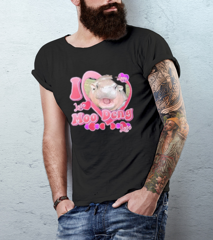 I Love Moo Deng Baby Hippo Heart Love Cute T-Shirt