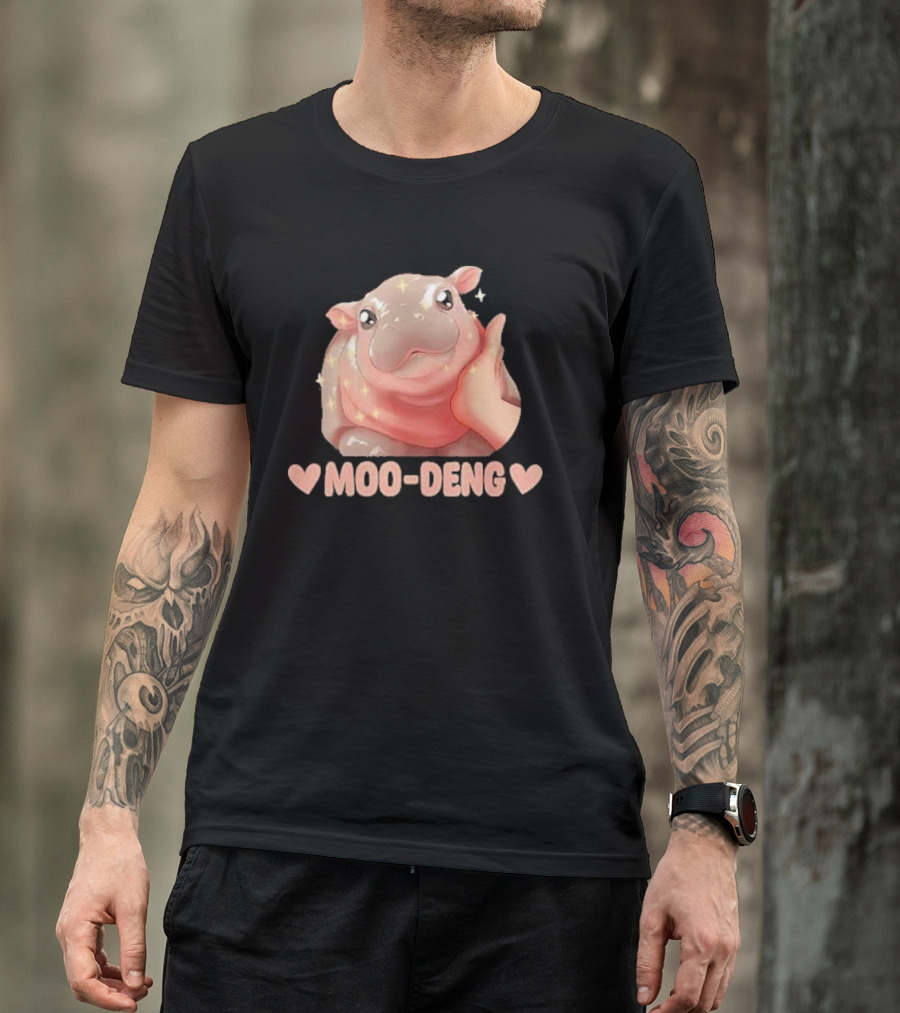 Moo Deng Bouncy Pig Cute Sparkly Hippo Image T-Shirt