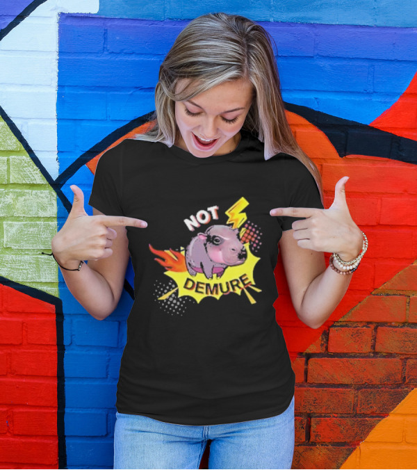 Moo Deng Not Demure Pop Art Hippo Lightning Fire Burst T-Shirt