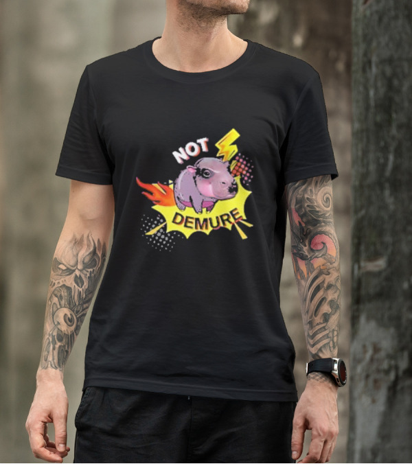 Moo Deng Not Demure Pop Art Hippo Lightning Fire Burst T-Shirt