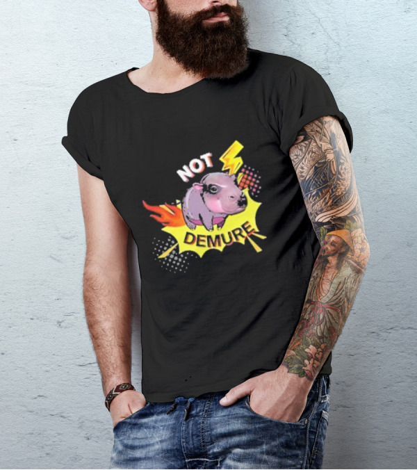 Moo Deng Not Demure Pop Art Hippo Lightning Fire Burst T-Shirt