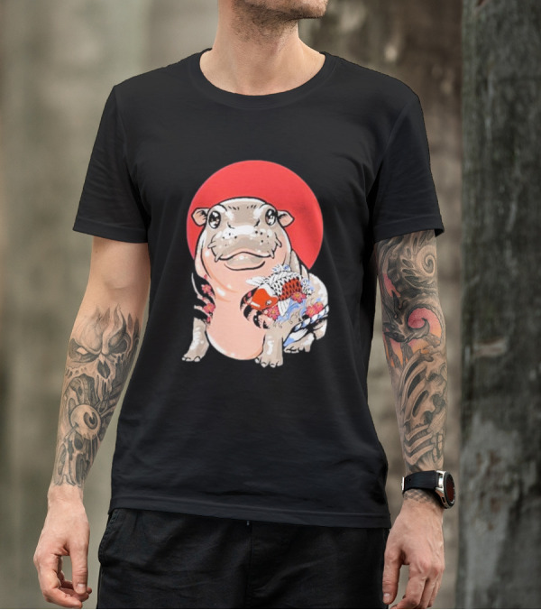Yakuza Moo Deng Animal Tattoo Koi Fish Red Sun T-Shirt