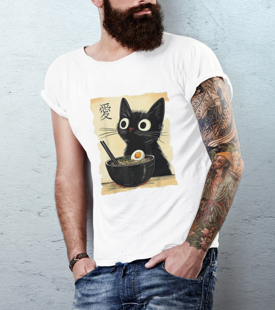 Cat Ramen Japanese Kawaii Anime Cat 愛 T-Shirt