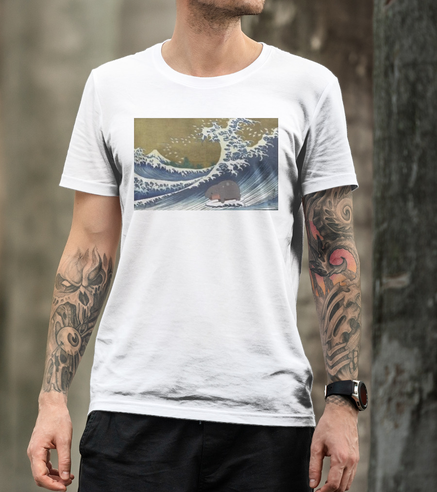 Moo Deng Surfing The Great Wave Off Kanagawa Hybrid T-Shirt