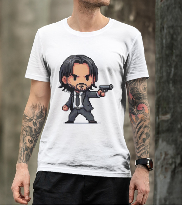 Pixel Chibi John Wick With Gun T-Shirt