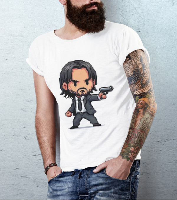 Pixel Chibi John Wick With Gun T-Shirt