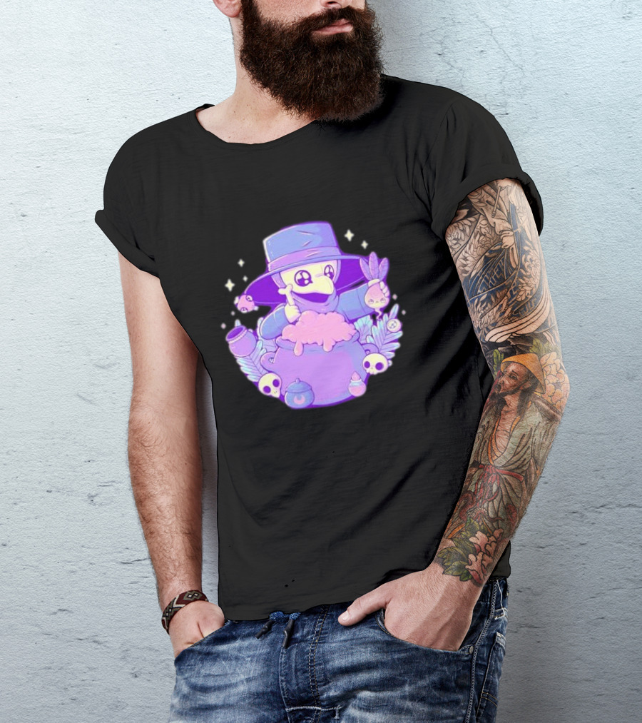 Cute Kawaii Plague Doctor With Potion Cauldron And Skulls T-Shirt