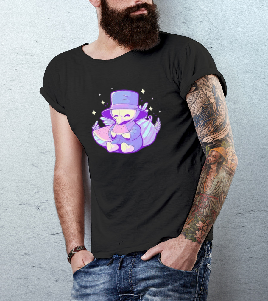 Plague Doctor Eating Watermelon Cute Kawaii T-Shirt
