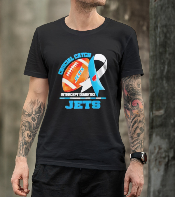 Crucial Catch Jets Intercept Diabetes Awareness Football T-Shirt