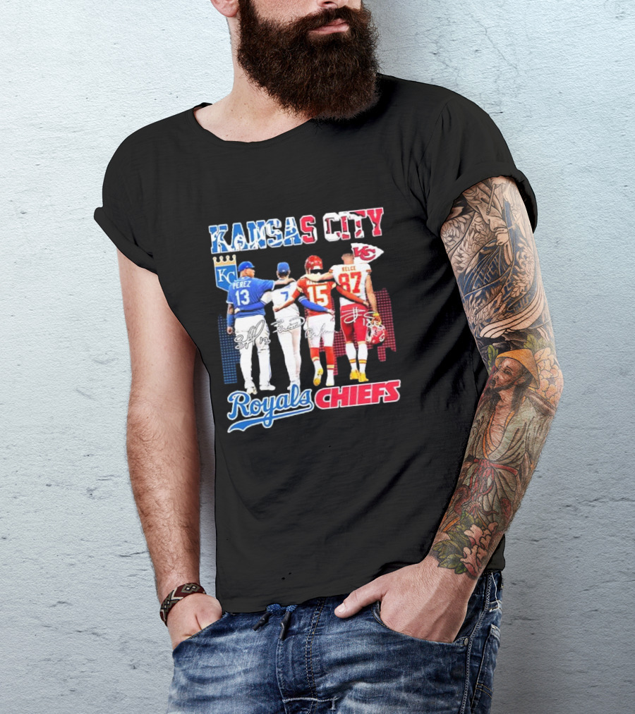 Kansas City Perez Witt Jr Mahomes Kelce Royals Chiefs T-Shirt