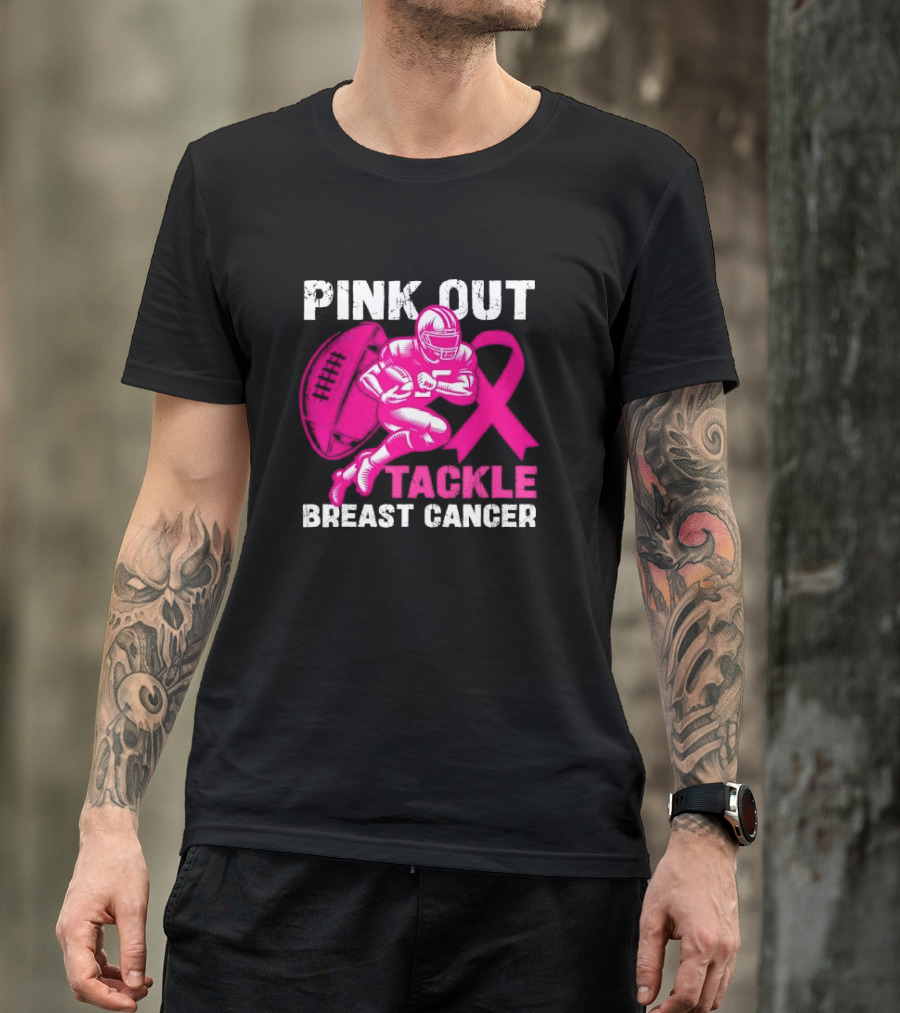 PINK OUT TACKLE BREAST CANCER Football Players Awareness T-Shirt