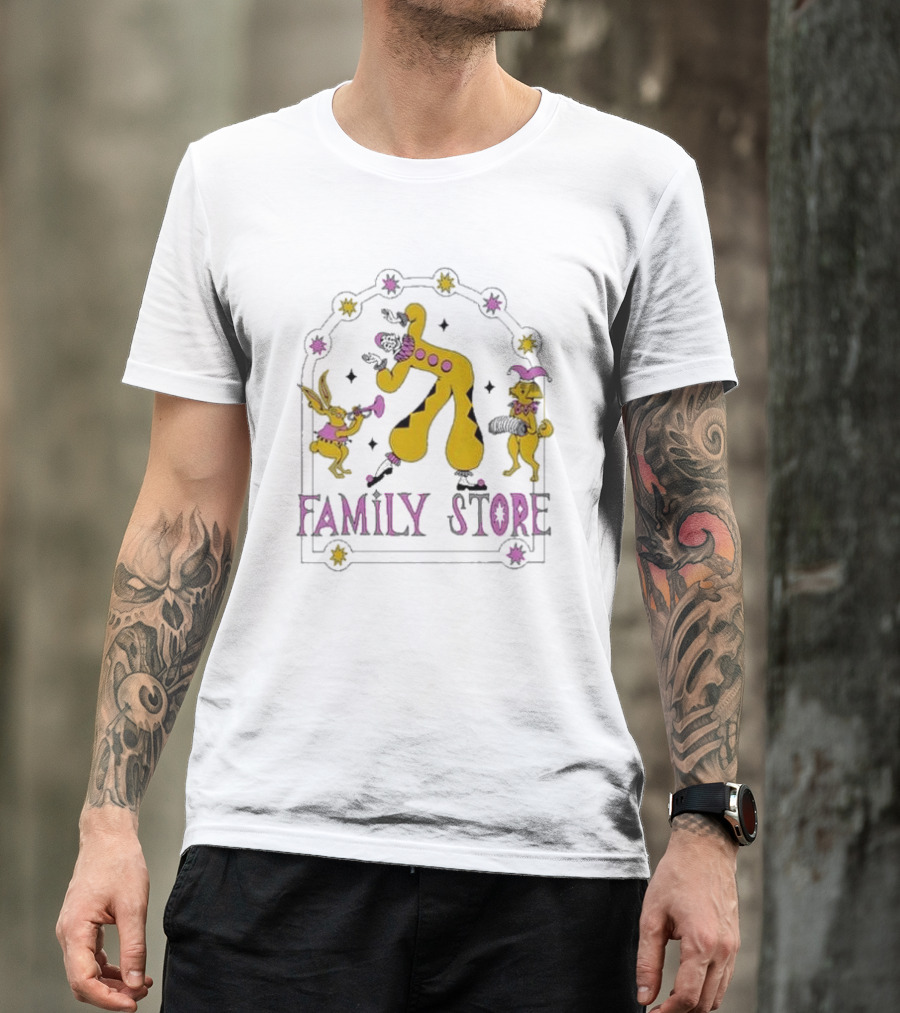 FS X Maddie Fischer Family Store Clown Arch With Rabbit And Dog Characters T-Shirt
