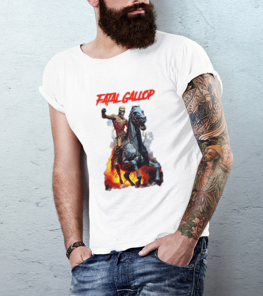 Fatal Gallop Diabolic Fear Black Horror Evil Monster Terror Skeleton Rider Horse Flames T-Shirt