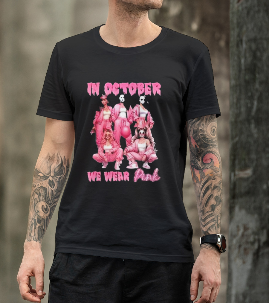 In October We Wear Pink Comadre Crew Horror Movie T-Shirt