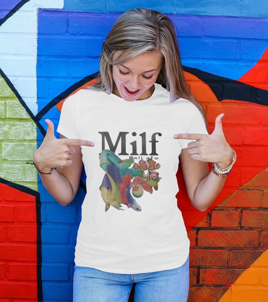 Milf Man I Love Fish Colorful Fish Collage T-Shirt
