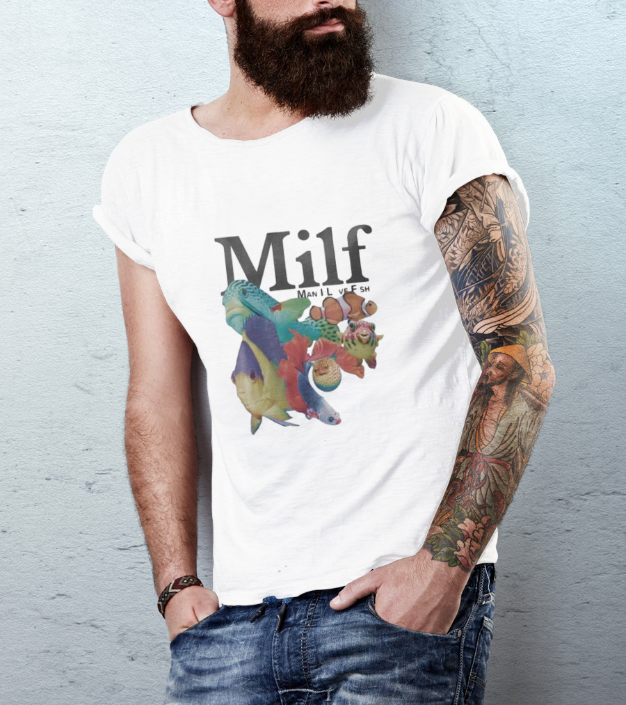 Milf Man I Love Fish Colorful Fish Collage T-Shirt