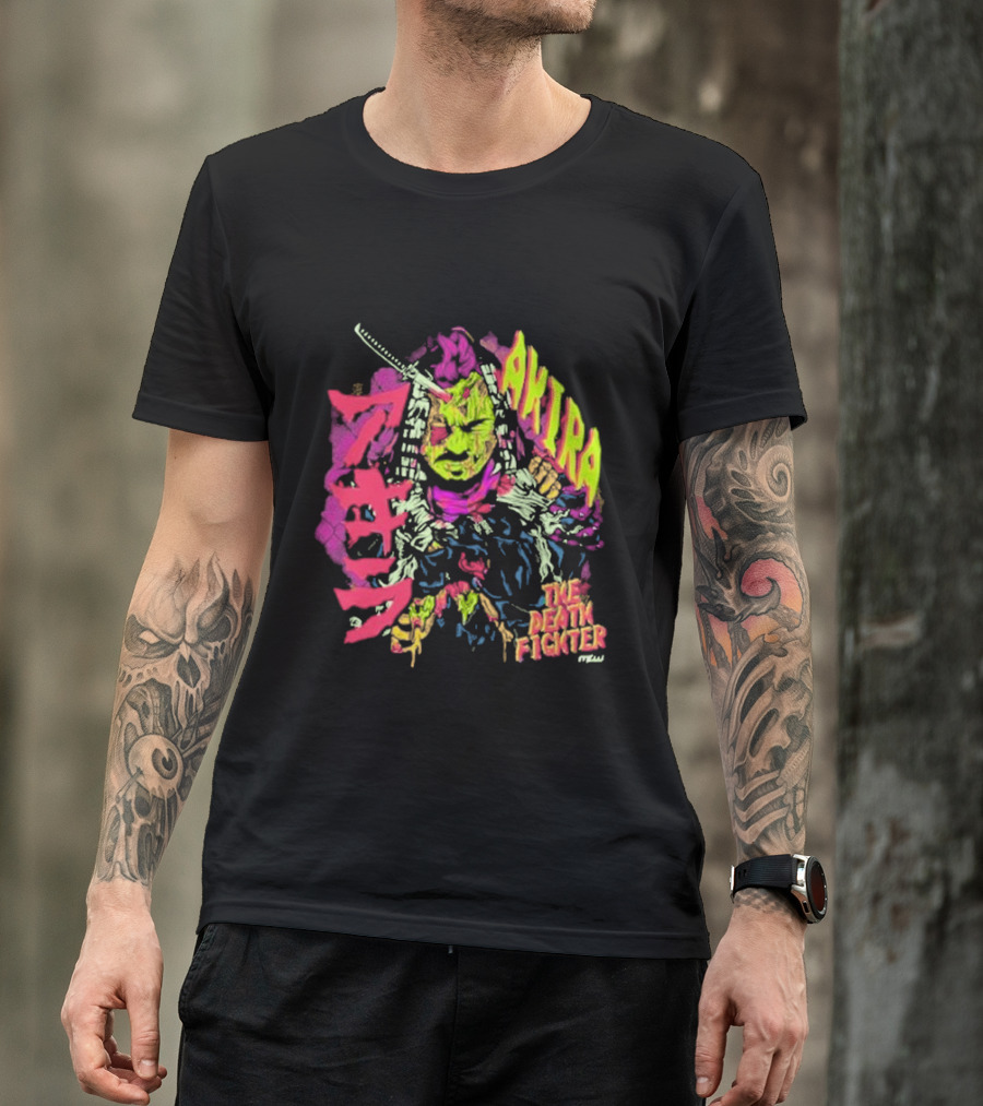 Akira Zombie Samurai Death Fighter In Neon Colors T-Shirt