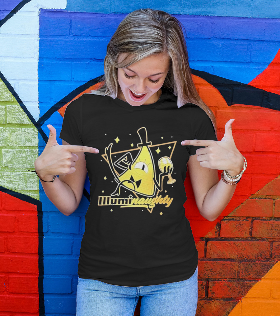 Illuminati Illuminaughty Triangle Cartoon With Wine Glass T-Shirt