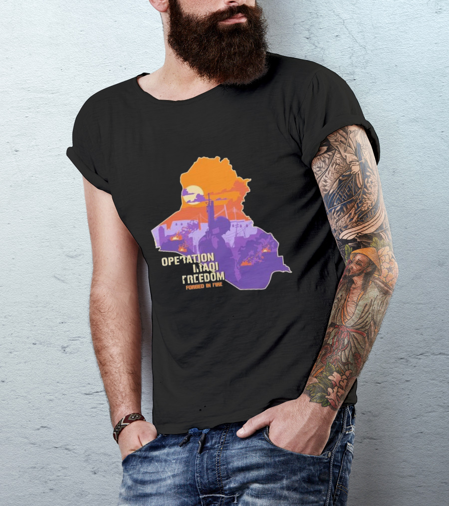 Operation Iraqi Freedom Forged In Fire Sunset Silhouette Map T-Shirt