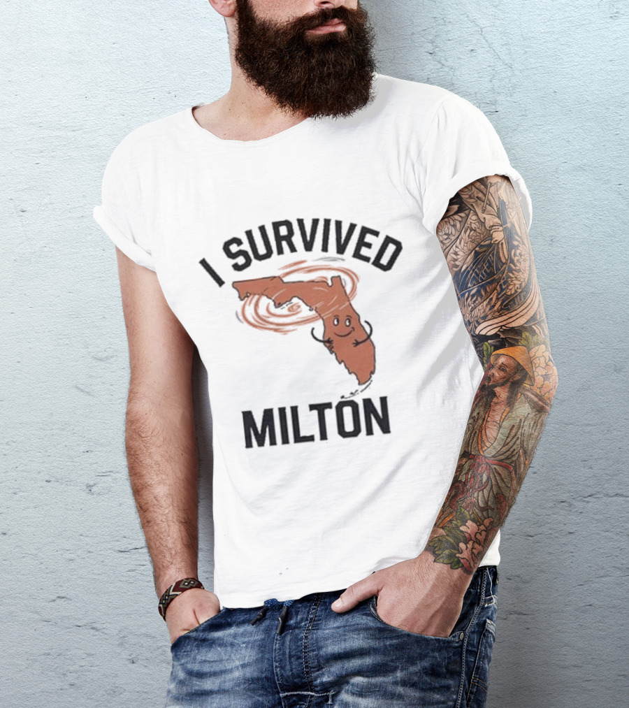I Survived Milton Florida Super Storm Swirling Cartoon Map T-Shirt