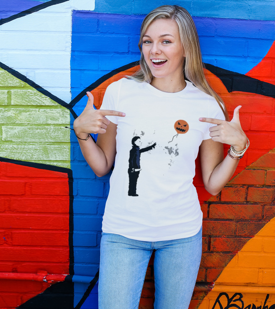 Ballooween Banksy Balloon Girl Meets Michael Myers Terror Horror Balloon T-Shirt