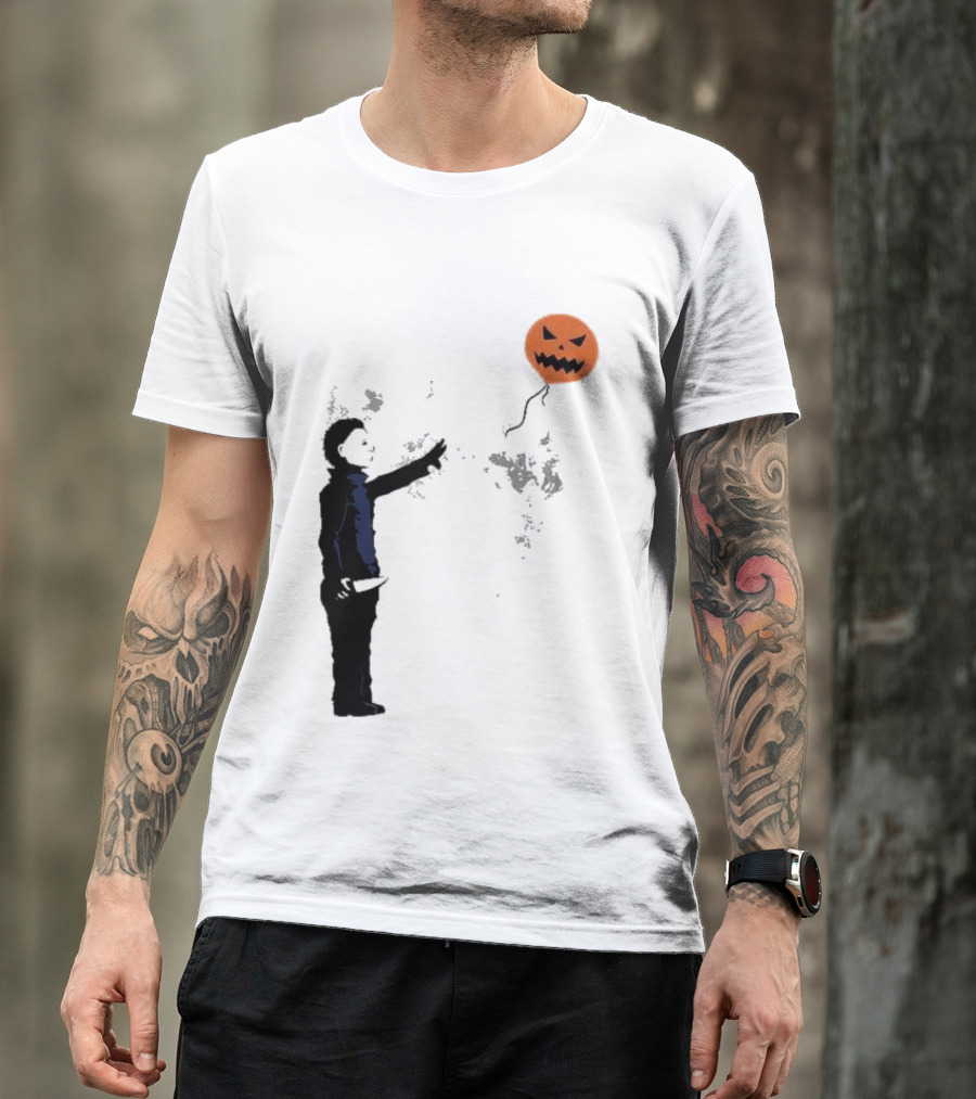 Ballooween Banksy Balloon Girl Meets Michael Myers Terror Horror Balloon T-Shirt