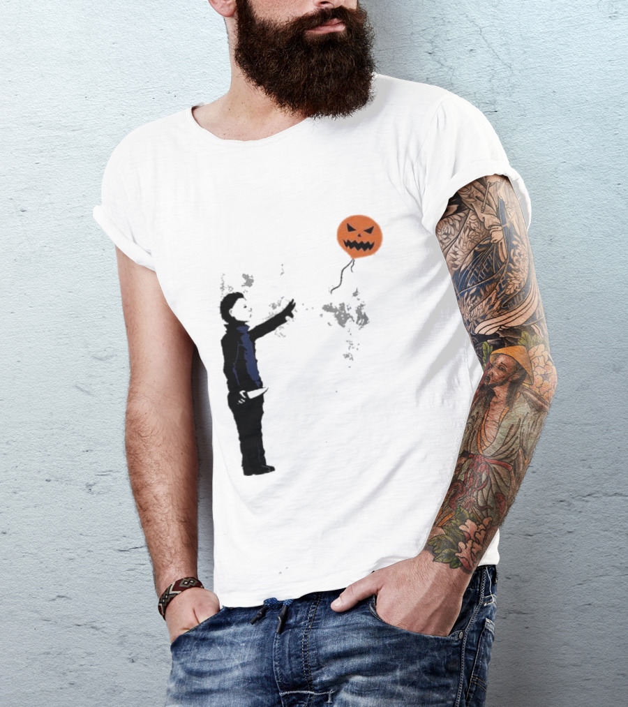 Ballooween Banksy Balloon Girl Meets Michael Myers Terror Horror Balloon T-Shirt