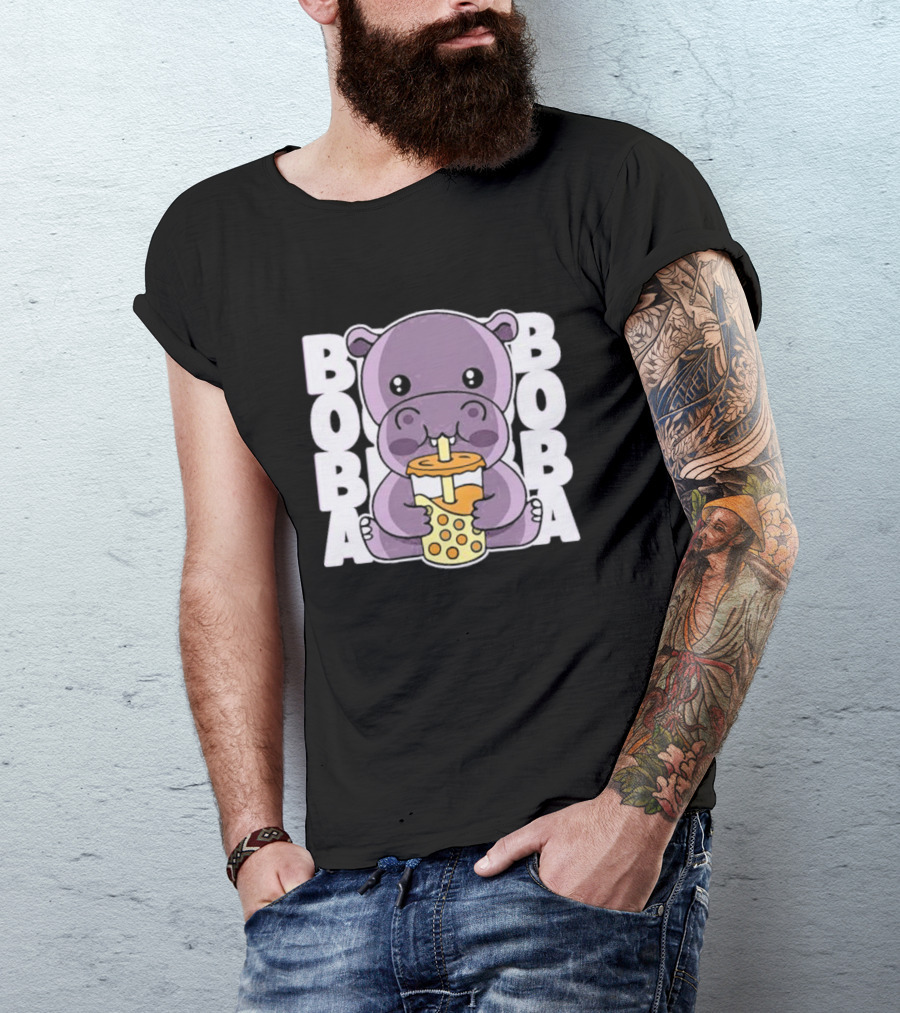 Kawaii Hippo Boba Tea Moo Deng Hippo Boba Boba T-Shirt