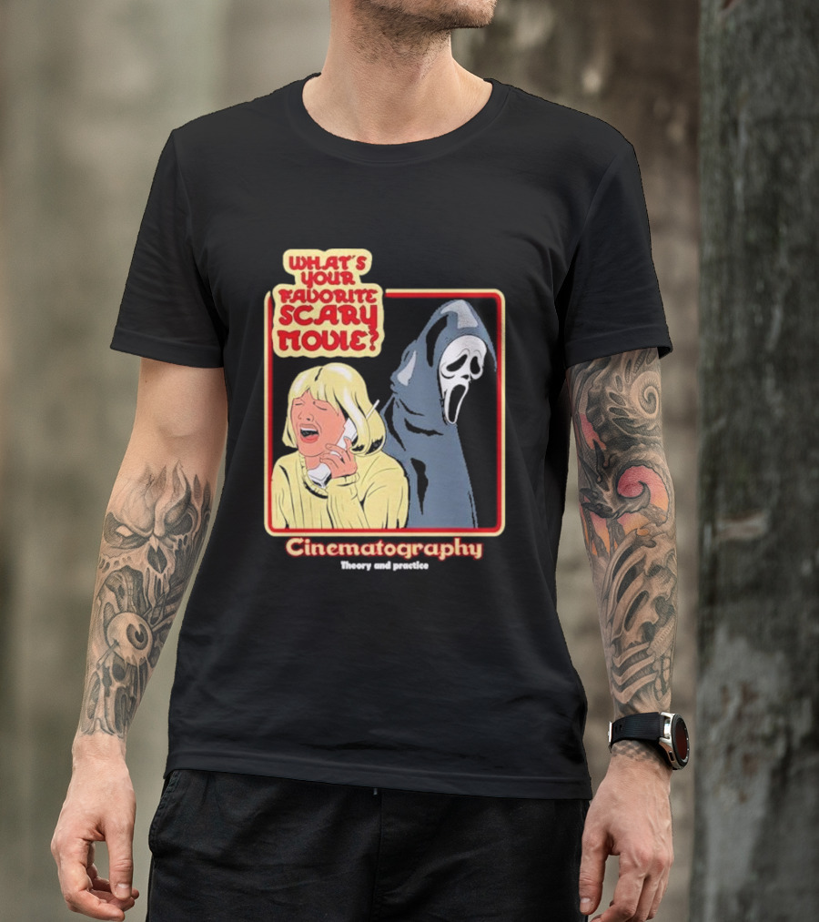 What’s Your Favorite Scary Movie Cinematography Theory And Practice Ghost Mask Girl On Phone T-Shirt