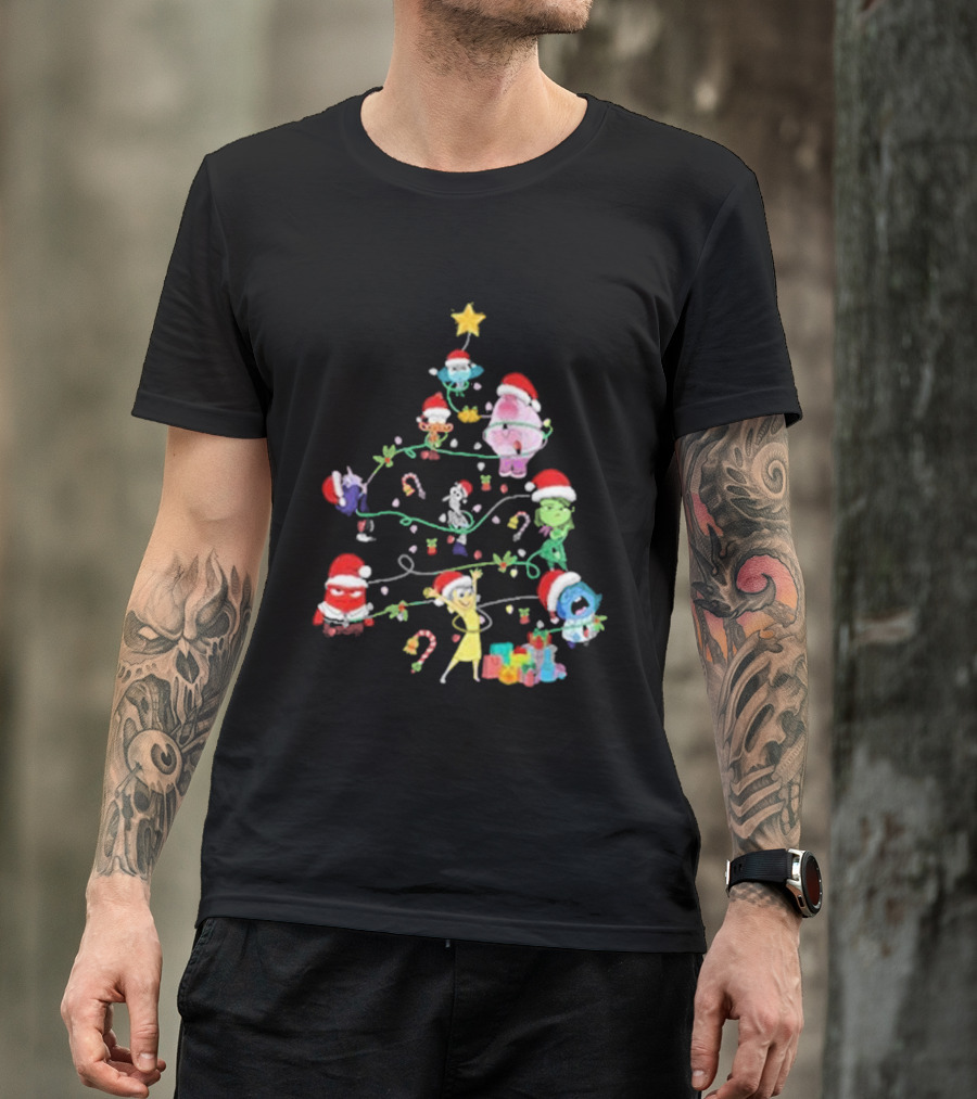 Inside Out Christmas Tree Emotions With Santa Hats T-Shirt
