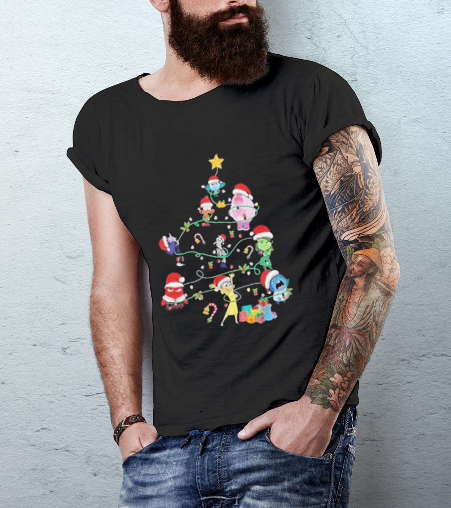 Inside Out Christmas Tree Emotions With Santa Hats T-Shirt