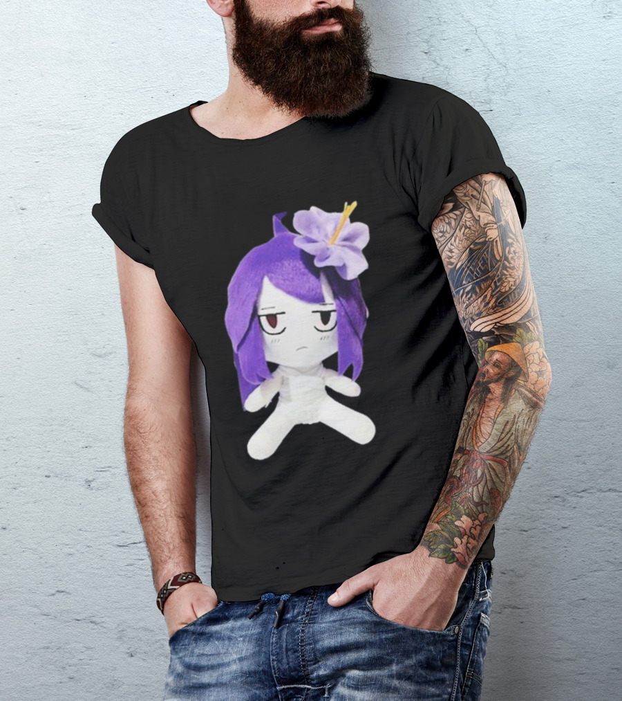 Cynthoni Jvmo Down Right Anime Plush Doll With Purple Hair And Flower T-Shirt