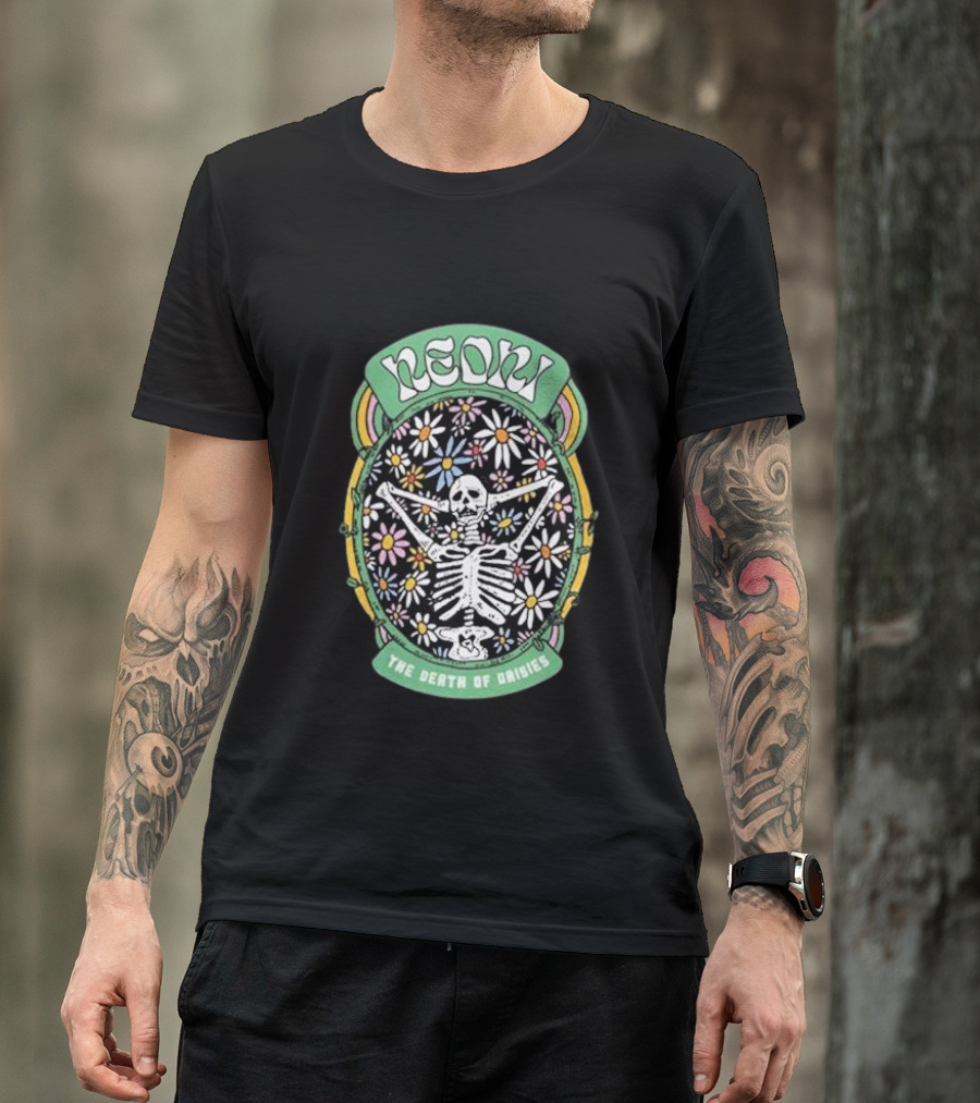NeonI The Death Of Daisies Skeleton Surrounded By Colorful Floral T-Shirt