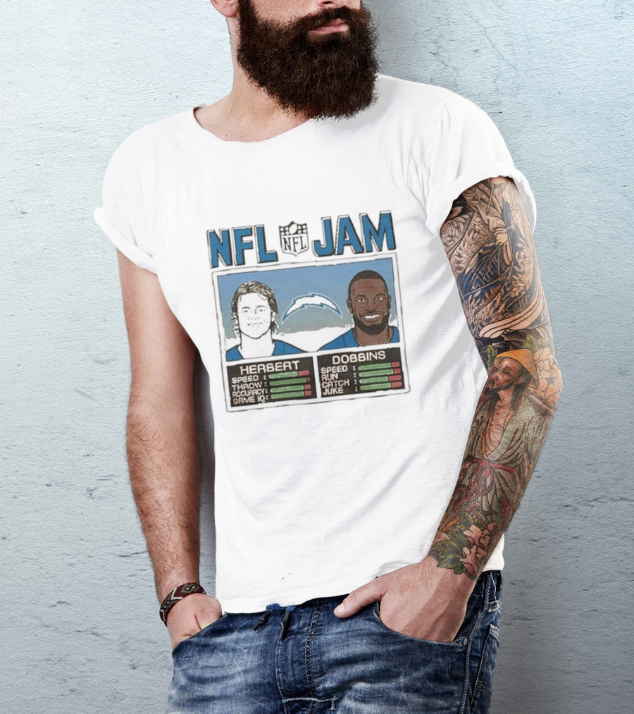 NFL Jam Chargers Herbert Dobbins Stats T-Shirt