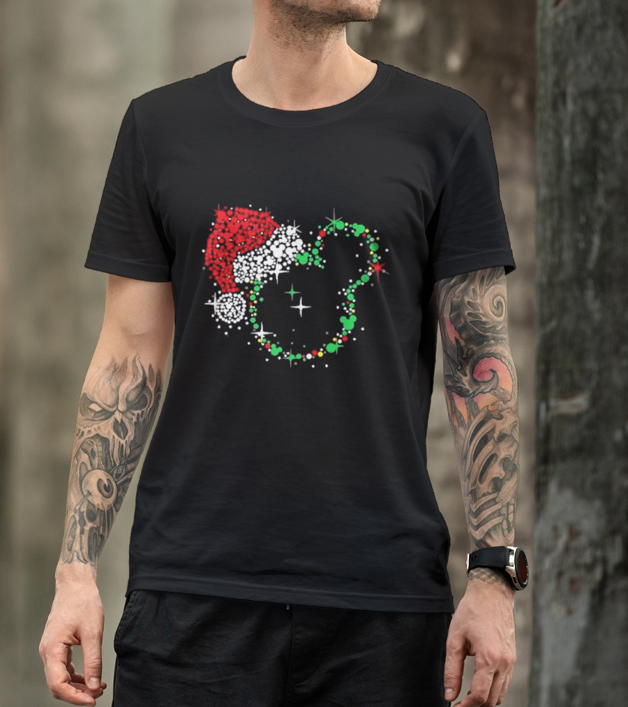 Mickey Mouse Santa Hat Christmas Lights Disney T-Shirt