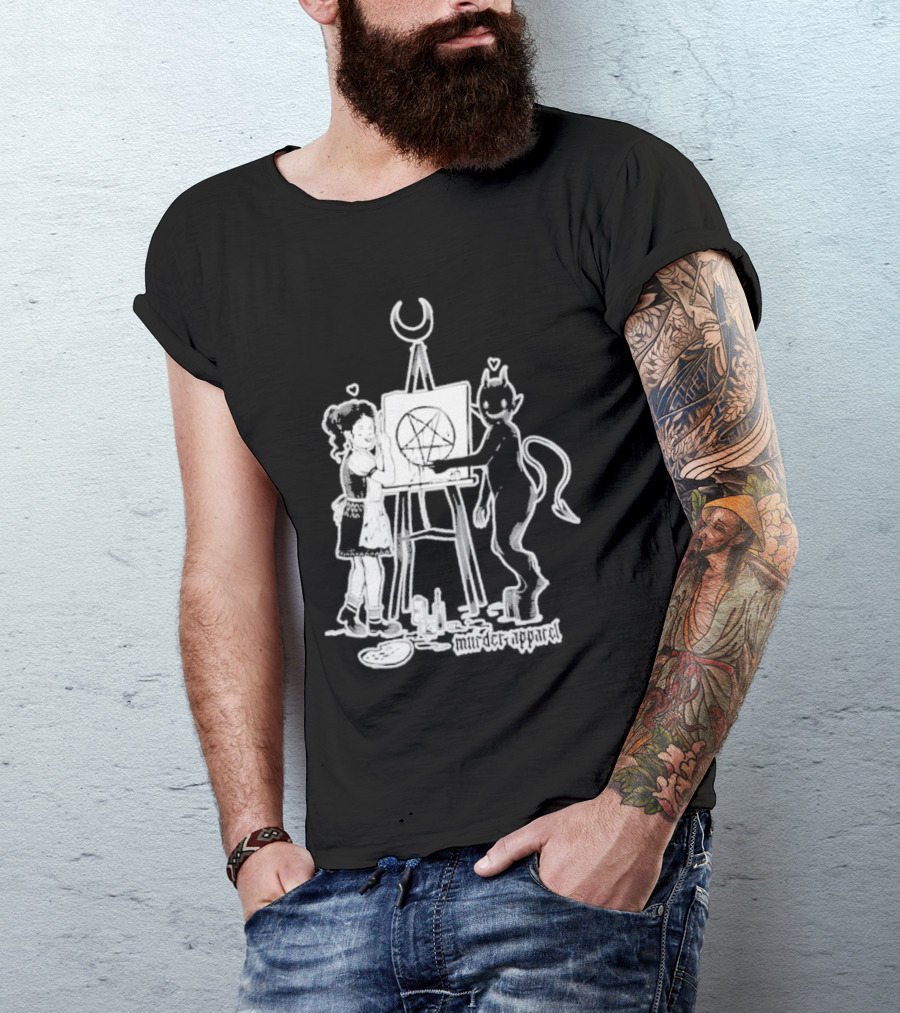 Girl And Satan Paint Night Murder Apparel Pentagram T-Shirt