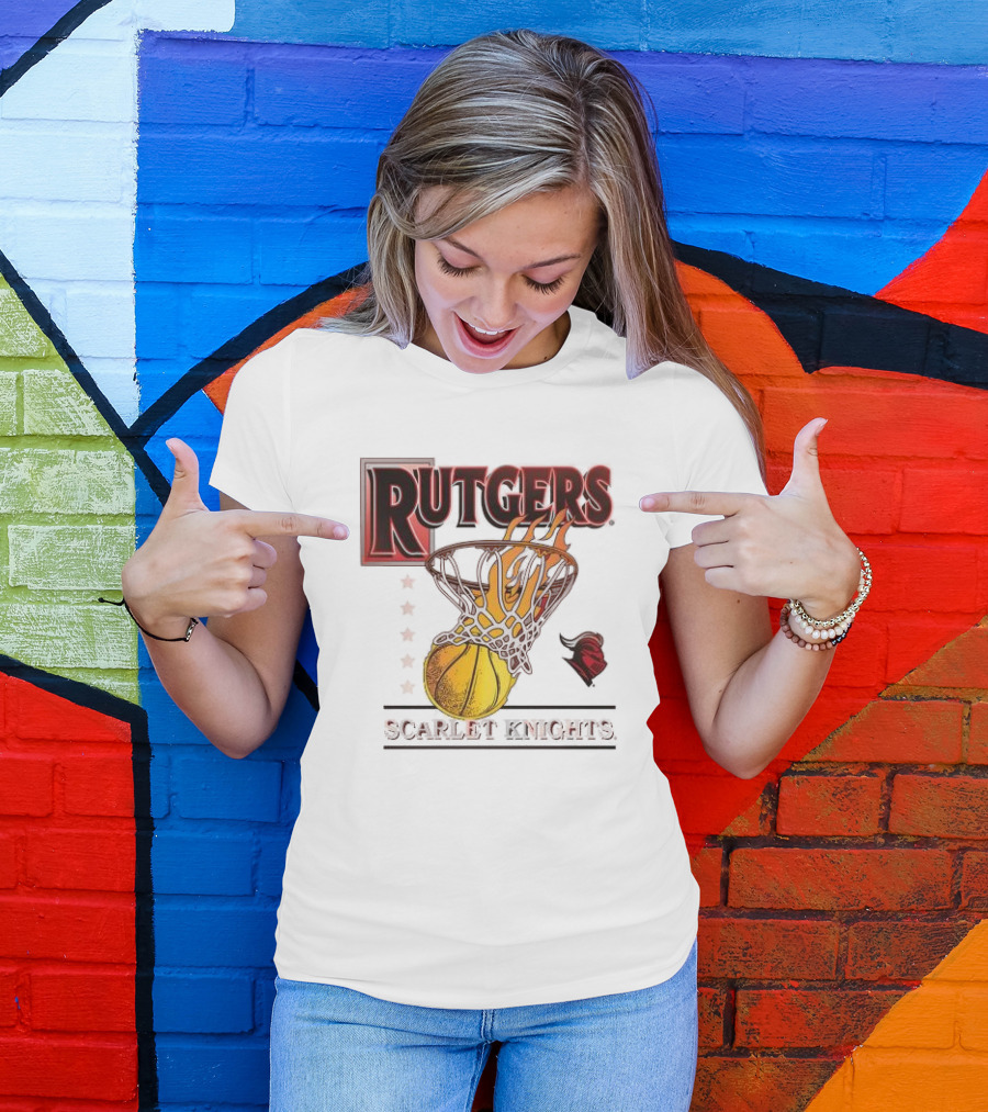 Rutgers Scarlet Knights Basketball Flaming Hoop T-Shirt