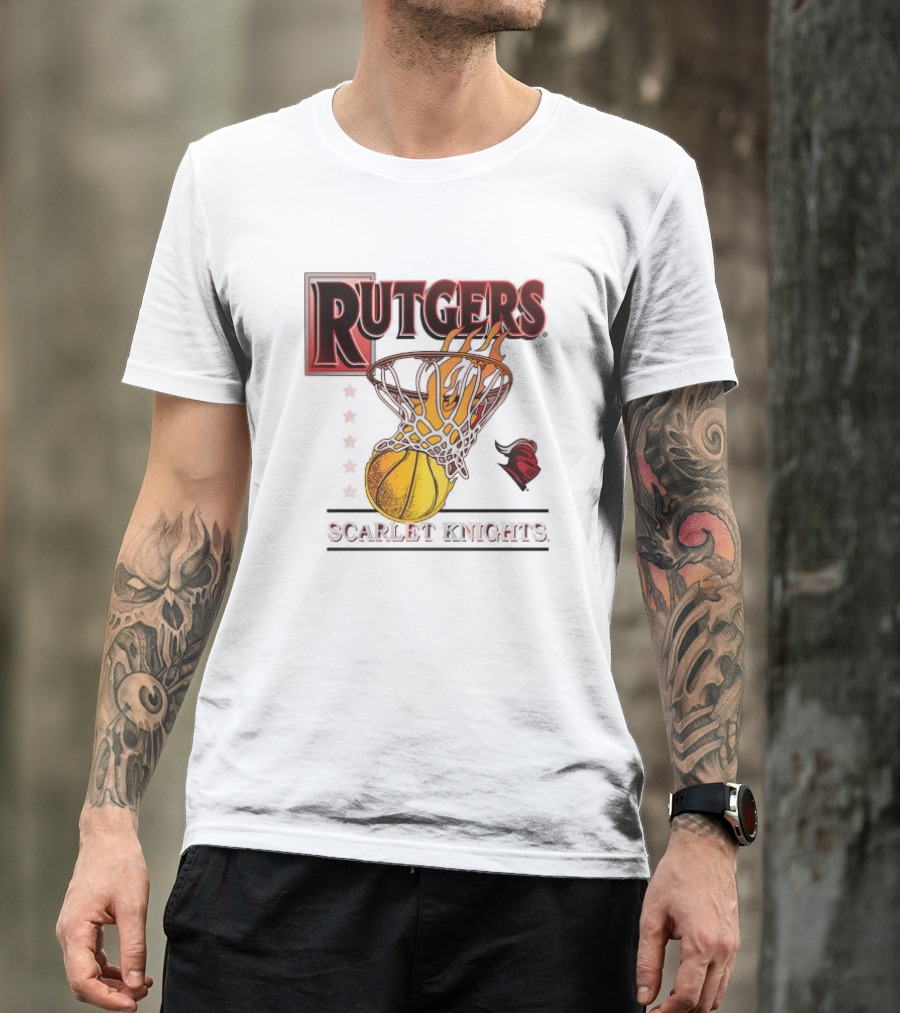 Rutgers Scarlet Knights Basketball Flaming Hoop T-Shirt