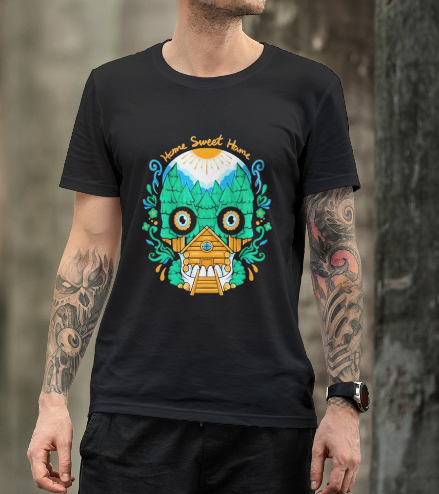 Home Sweet Home Nature Skull With Cabin In Spooky Atmosphere T-Shirt