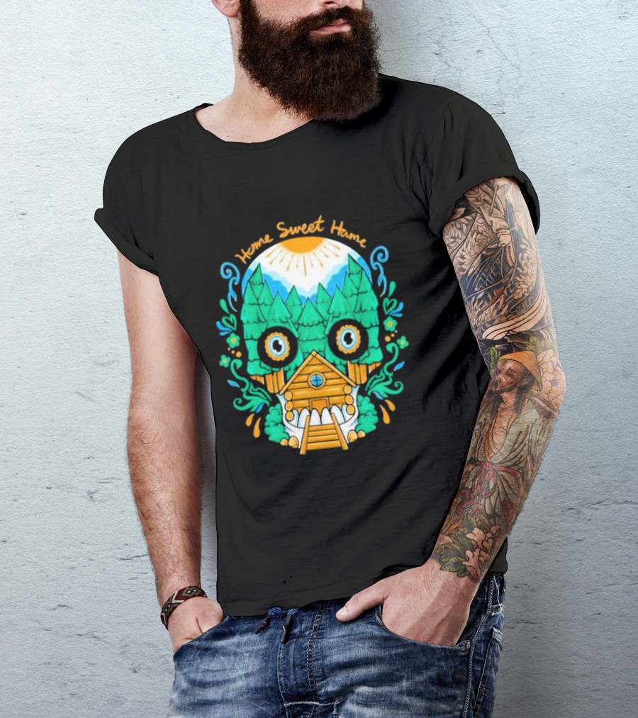 Home Sweet Home Nature Skull With Cabin In Spooky Atmosphere T-Shirt