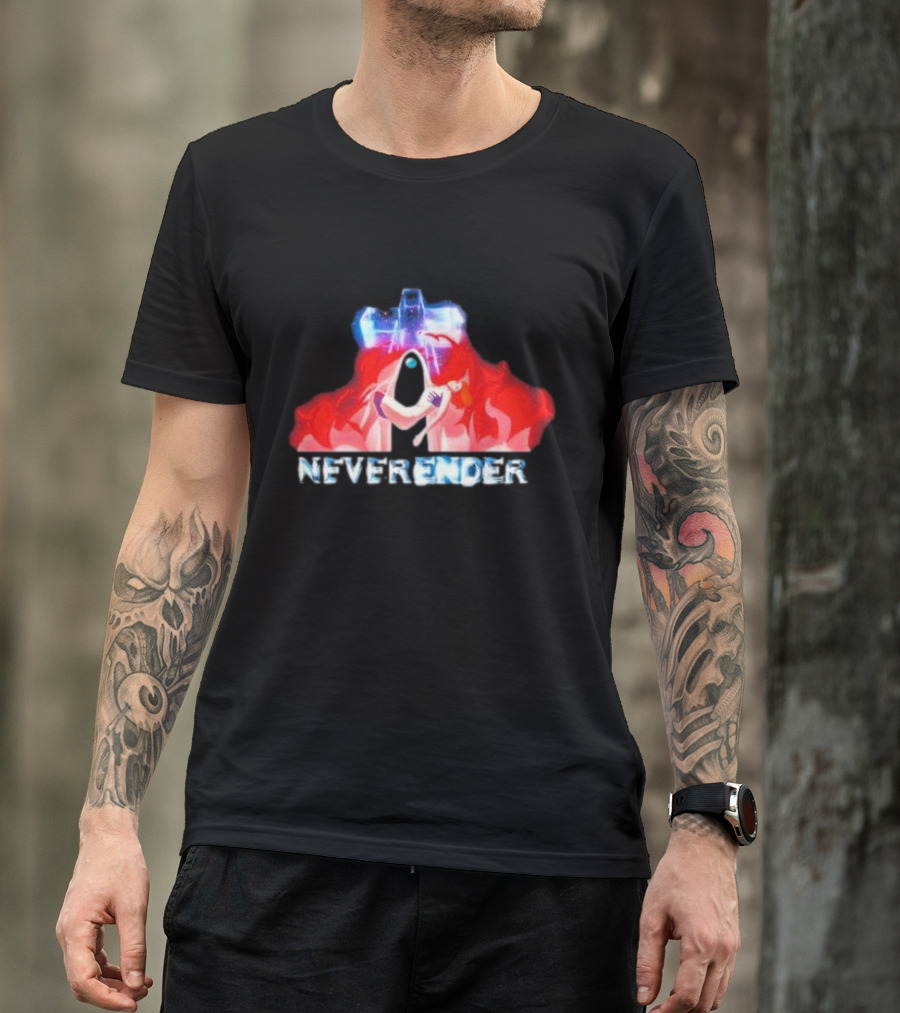 Neverender Spaceship And Mysterious Figure With Fiery T-Shirt