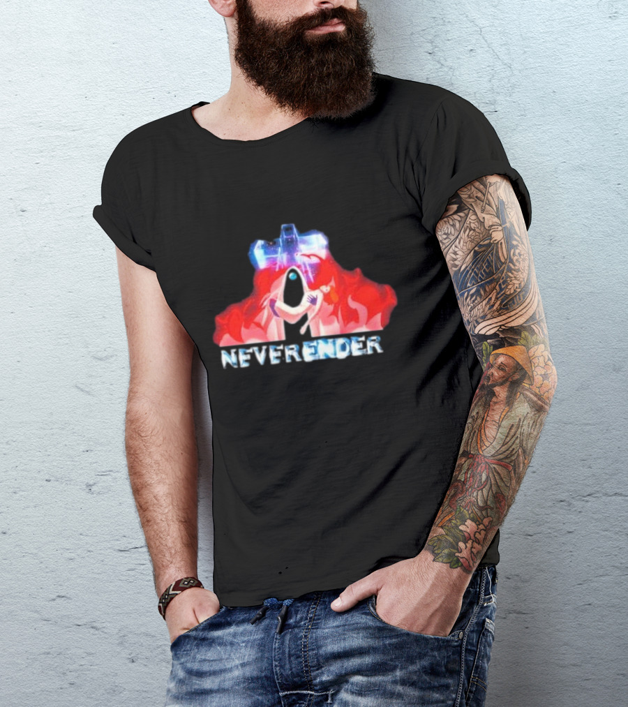 Neverender Spaceship And Mysterious Figure With Fiery T-Shirt