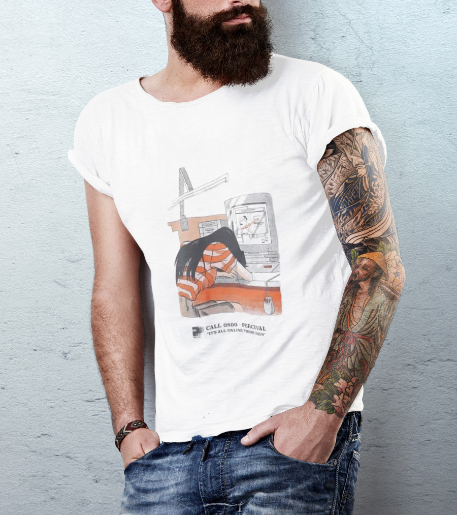 Call 0800 Percival It's All Online These Days Computer Graphic Stripe T-Shirt