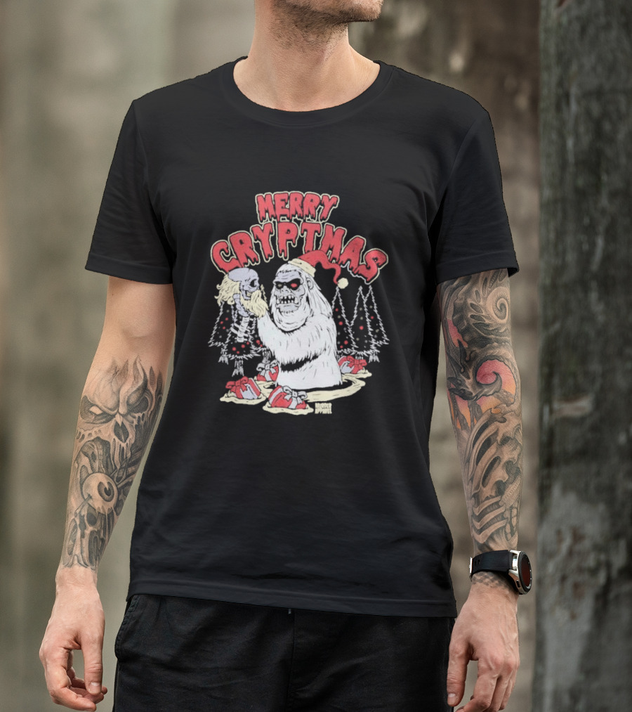 Merry Cryptmas Yeti Skull Santa Dark Humor T-Shirt