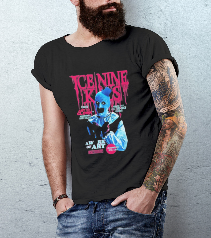 Rock Abilia Ice Nine Kills Black Featuring Art The Clown Cutting Edge Delivering Cake With A Smile T-Shirt