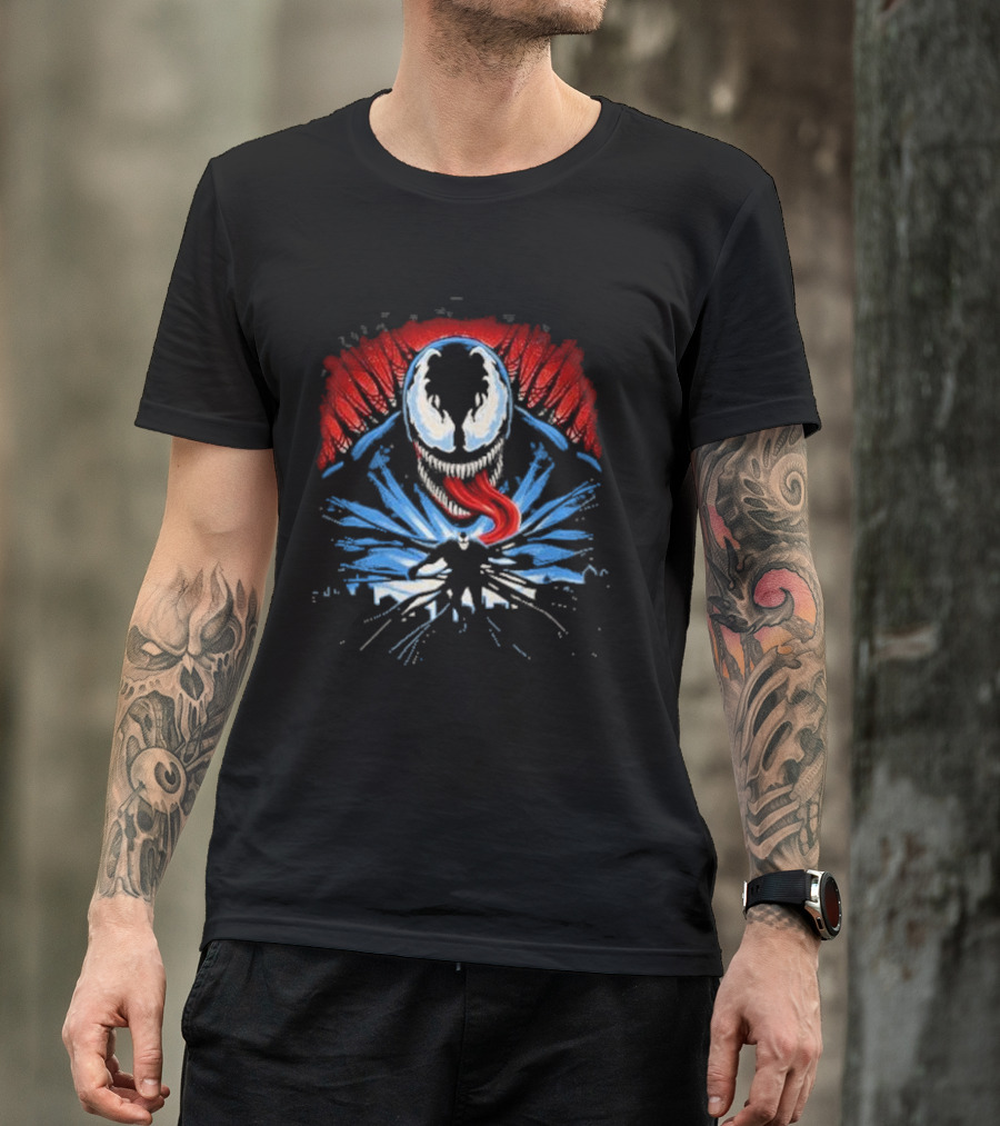 Venom Anti Hero Symbiote Red And Blue Cityscape Iconic T-Shirt