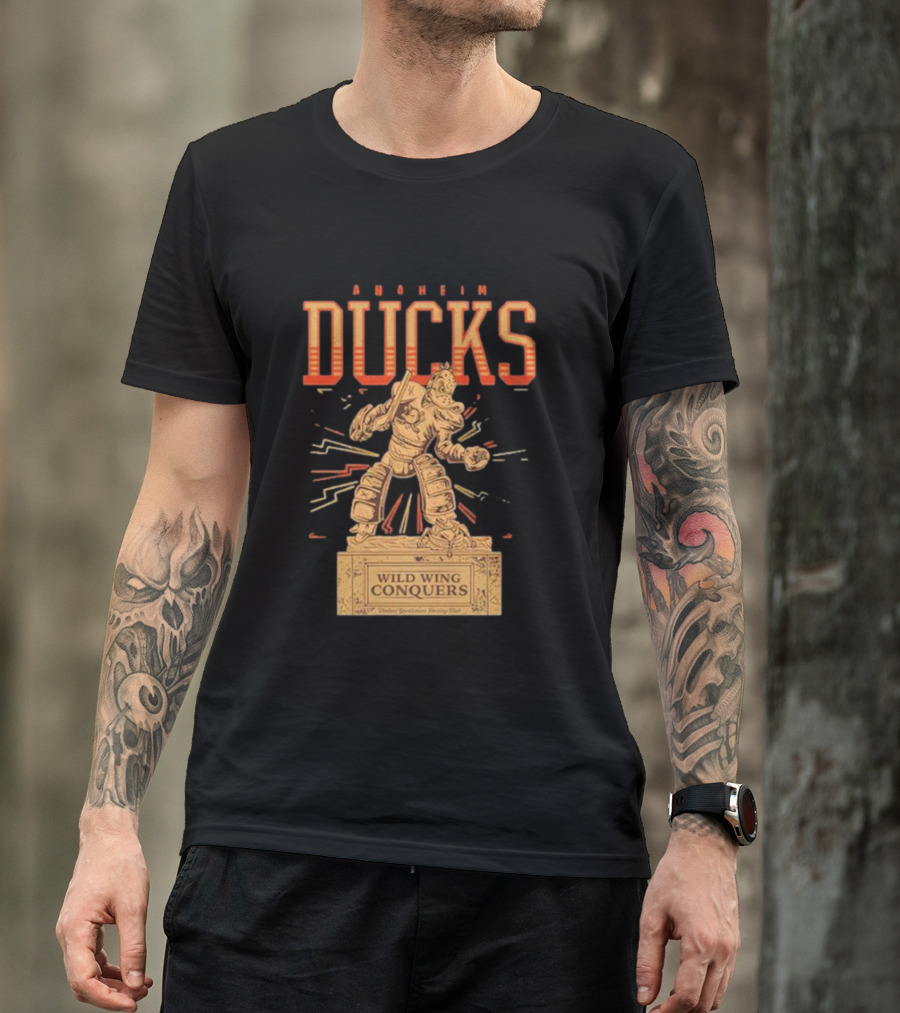 Anaheim Ducks Wild Wing Conquers Statue T-Shirt